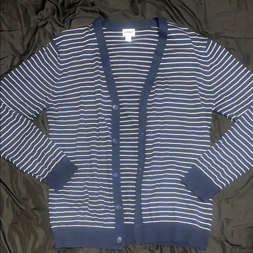 Old Navy | Ninety Blue and White Striped Cardigan Sweater